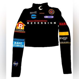 Shein MEYSI KIM Mock Neck Geo & Letter Graphic Slim Crop Tee